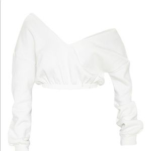 Cream Crop Off Shoulder Sweater